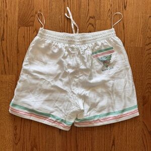 Rare Casablanca White silk Shorts with Striped Trim